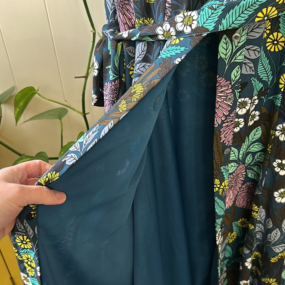 J. Crew X Abigail Borg Shirt Dress Tie Waist Buttons Size 2 Floral Blue Green - Picture 13 of 14